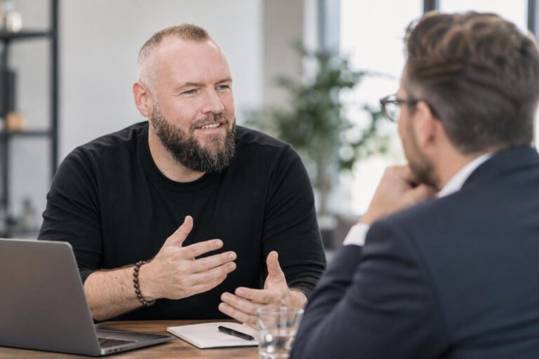 Nikolai Penner im Gespräch am Besprechungstisch